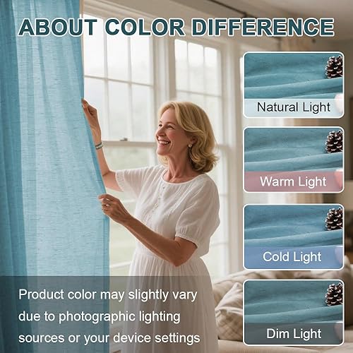 Miniatura 6 de Turquoize cortinas semitransparentes con ojales para cortinero, paneles de cortina de lino natural mezclado, cortinas transparentes para dormitorio