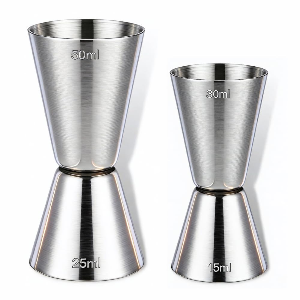 2-Piece 25/50 and 15/30 ml Stainless Steel Cocktail Jigger Set