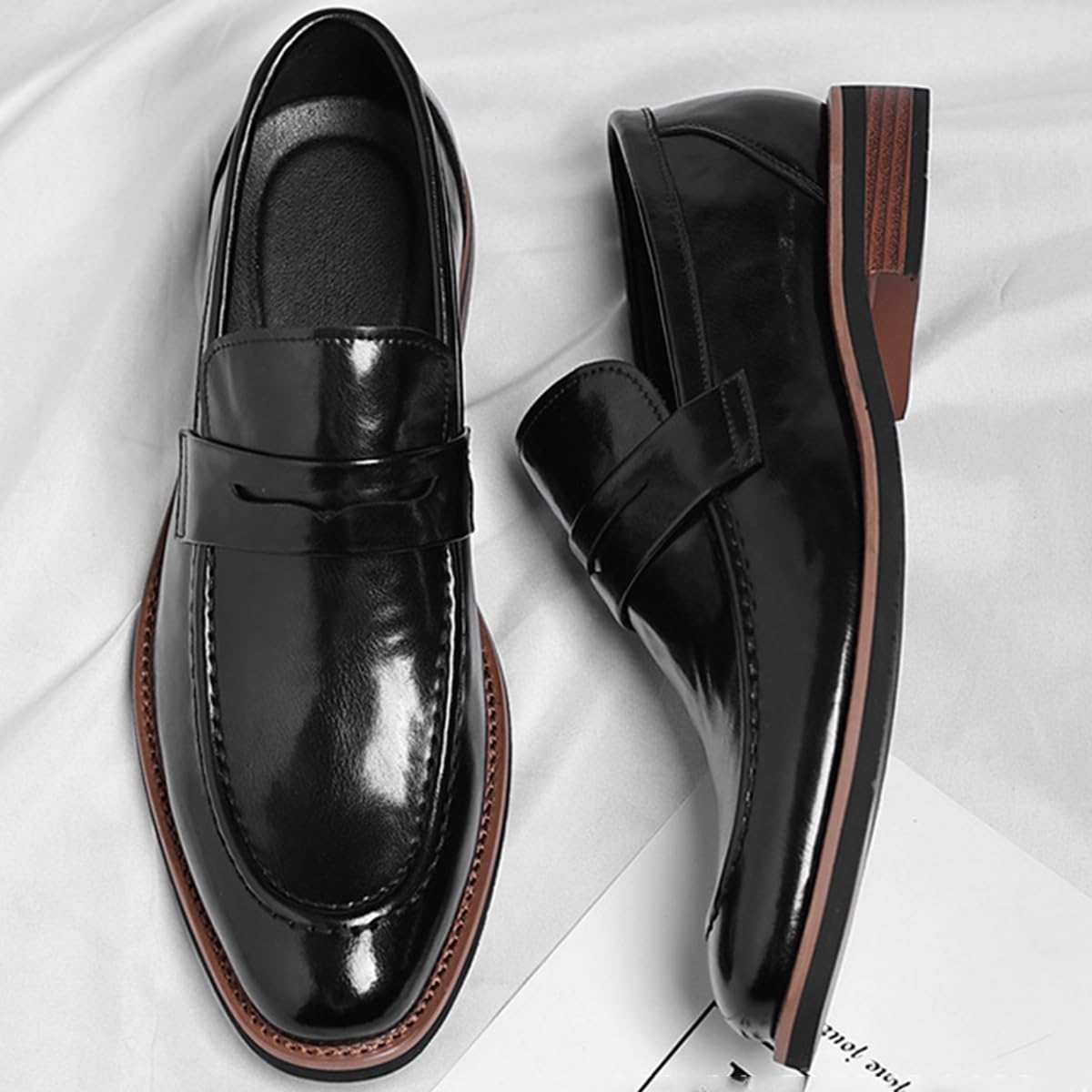 Mocasines para Hombre, Castellano de Piel sin Cordones, Zapatos de Traje Estrechoe per Vestir de Boda de Negocios