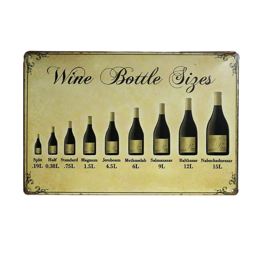 Yelacecca Retro Metal Tin Sign 8X12 Inches Wine Bottle Sizes, Metal Tin Sign, Wall Decorative Sign