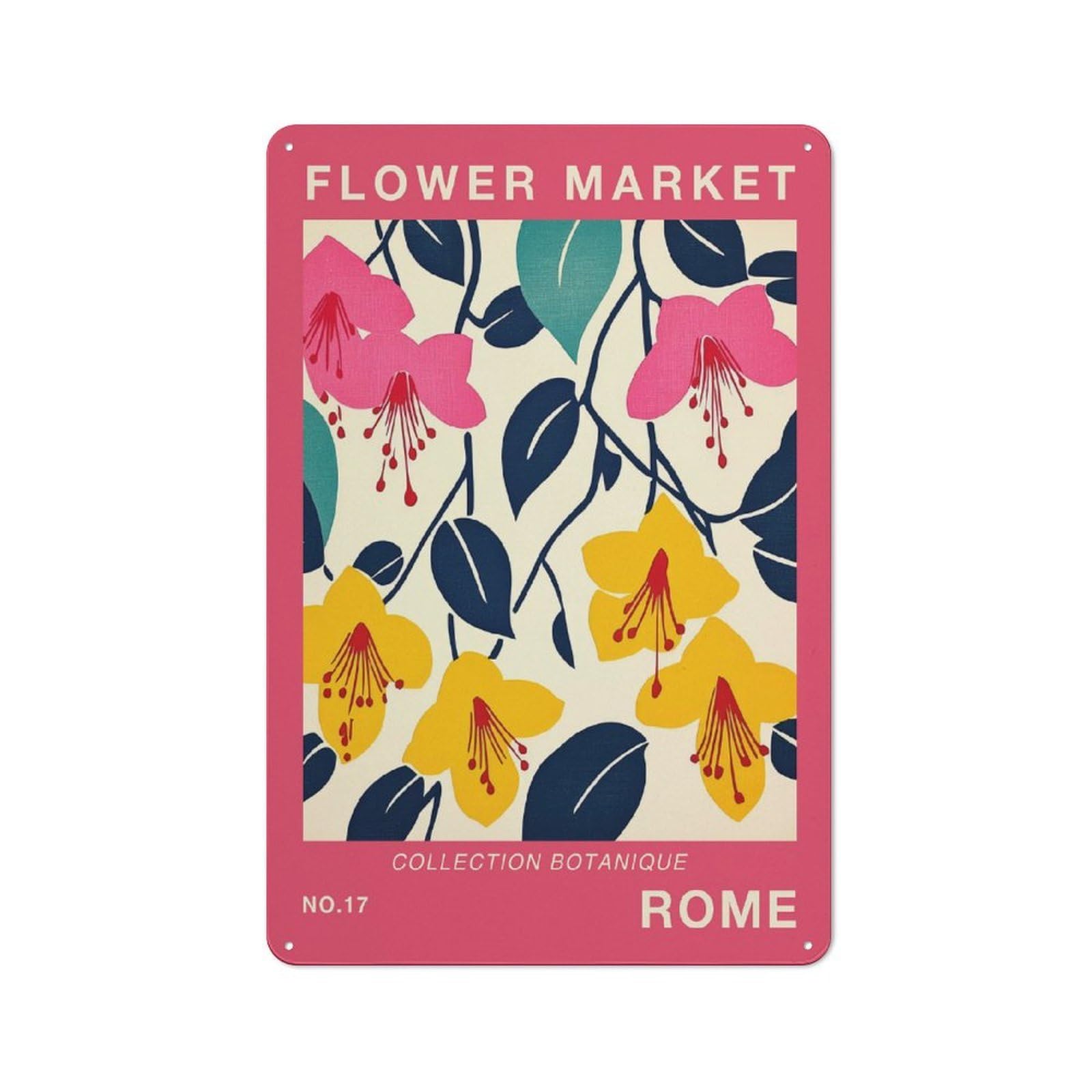 Junmoney Style-13 Tin Sign 30X20cm With Rome Flower Market Poster For Garage Wall, Retro-Style Decor, For Room Styling Across Garages And Workshops