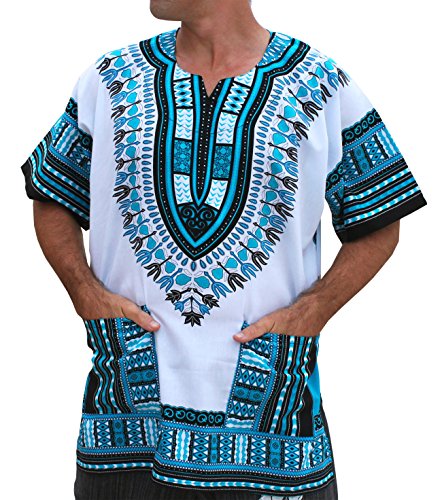 RaanPahMuang Brand Unisex Bright African White Dashiki Cotton Shirt