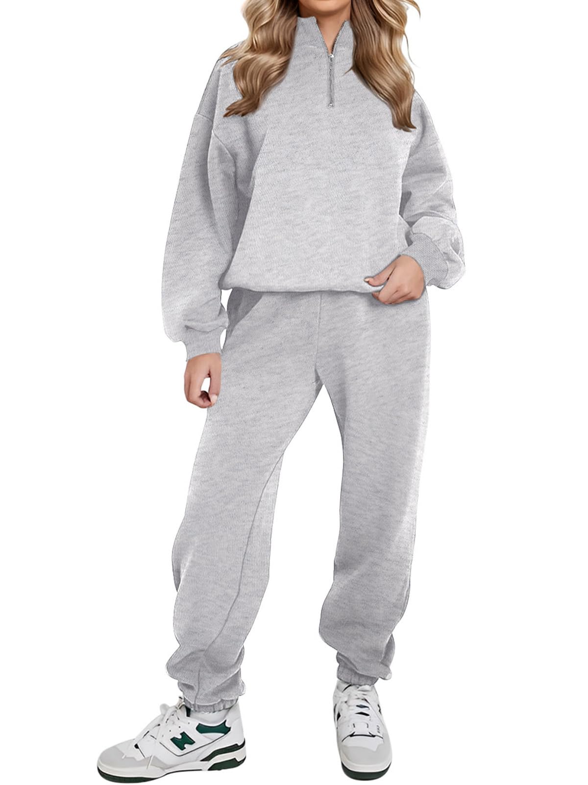 REORIAWomen Warm Half Zip Cotton Lounge Wear Sets Soft Co Ord Sets Plus Size Two Piece Outfit Thick Tracksuits Full Set With Fleece Lining