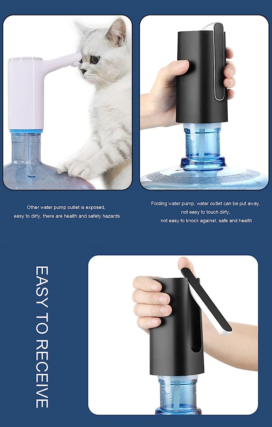 VINSH ENTERPRISE Foldable Water Bottle Pump, 5 Gallon Automatic Water Dispenser Electric Water Pump USB Charging Water Bottle Switch Pump, Auto Drinking Water Dispenser For Home Kitchen Office (White) 2