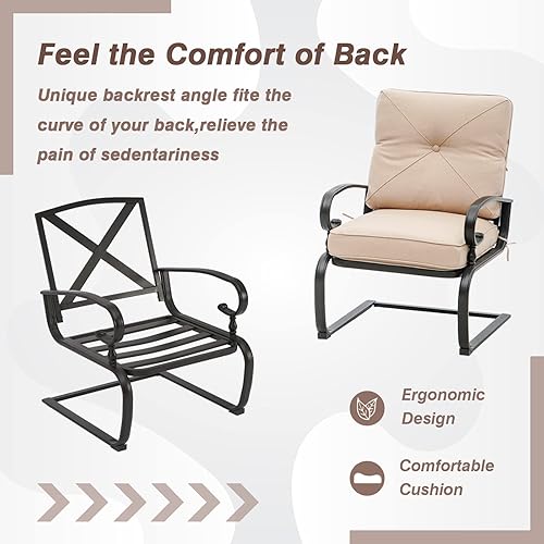 Miniatura 4 de Oakcloud Juego de 3 sillas acolchadas de metal para exteriores, sillas acolchadas y mesa de bistró de hierro forjado, color marrón