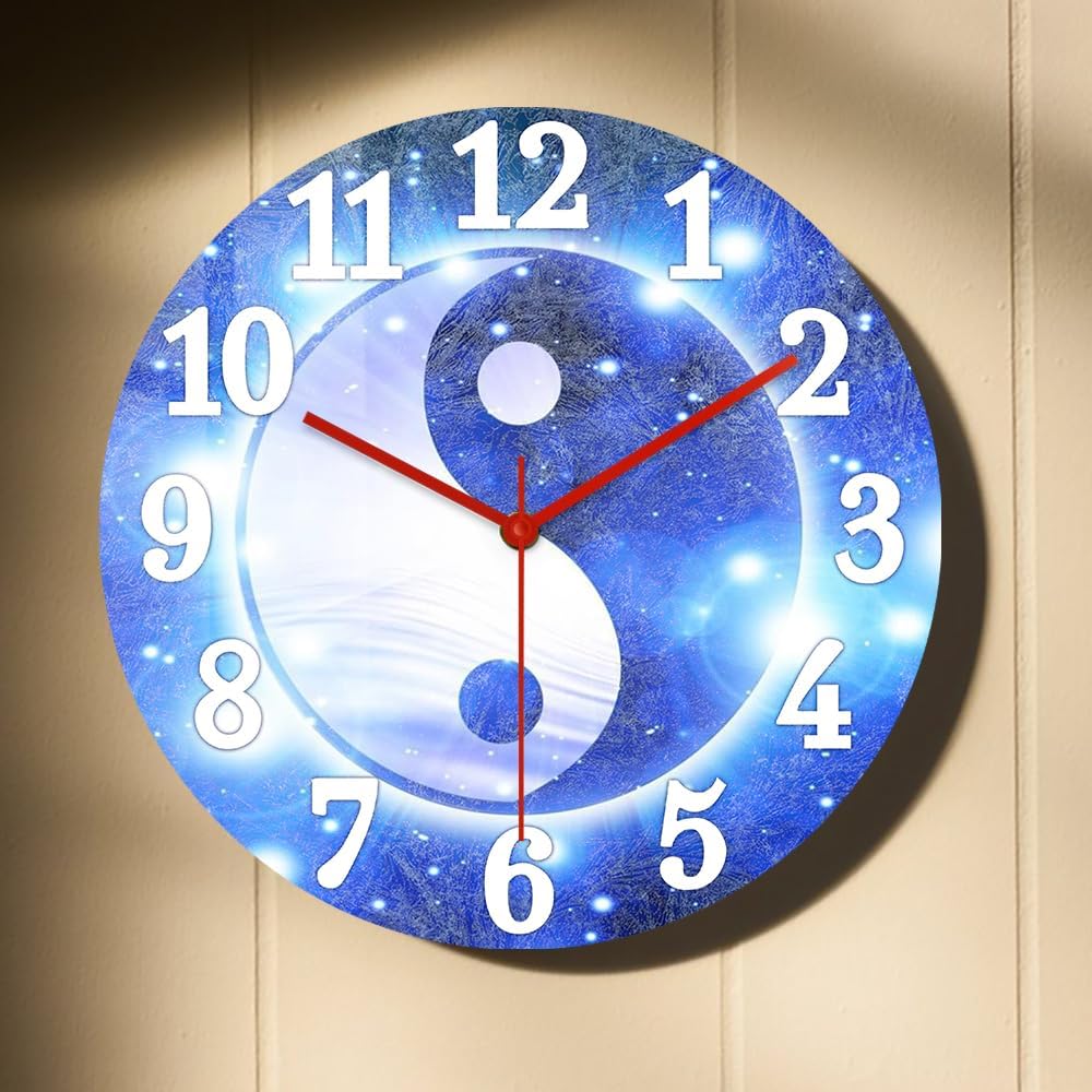 15 Inch Gossip Wall Clock, Yin Yang Tai Chi Wall Watch Clock Silent Non Ticking Quartz Easy to Read Traditional Decorative Chinese Feng Shui Wall Clock for Bedroom Living Room Kitchen Office
