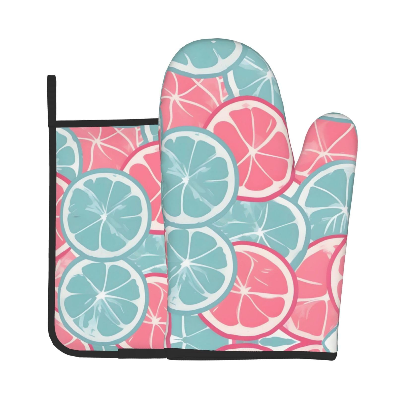 Oven Mitts and Potholders Set of 2 for Kitchen Baking Cooking GrayPink Blue Citrus Slices Thick and Durable
