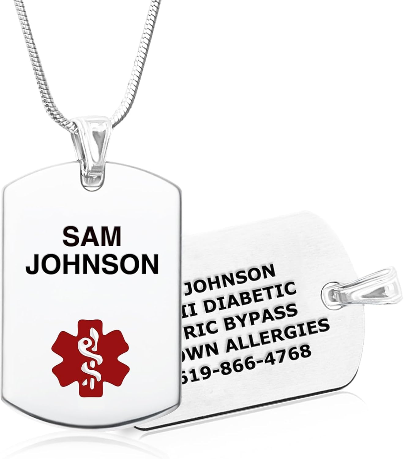 Divoti Custom Engraved Stainless Steel Medical Alert ID Necklace for Unisex | Personalized Lobster Clasp with chain | Stylish, Durable & Heavy Duty Construction | Comfortable Fit for Daily Wear