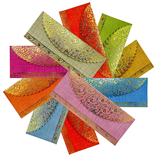 Zenia Invitation Shagun Gift Envelopes | (Pack Of 10) | Assorted Color Unique Designs | Money Holder Card Fancy Packet | For Festivals Christmas Diwali Birthday Wedding Anniversary Eid #TOP1