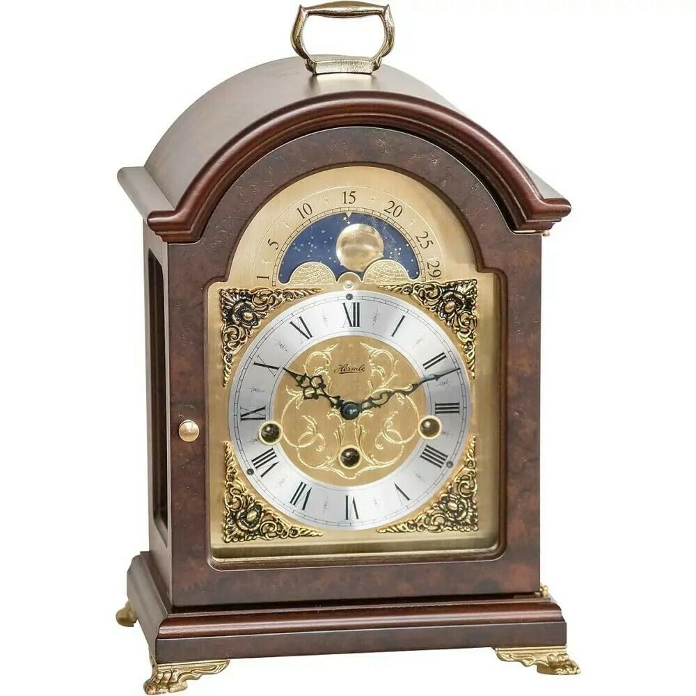 Hermle Table Clock, Wood, Brown, 33cm x 22cm x 15,5cm