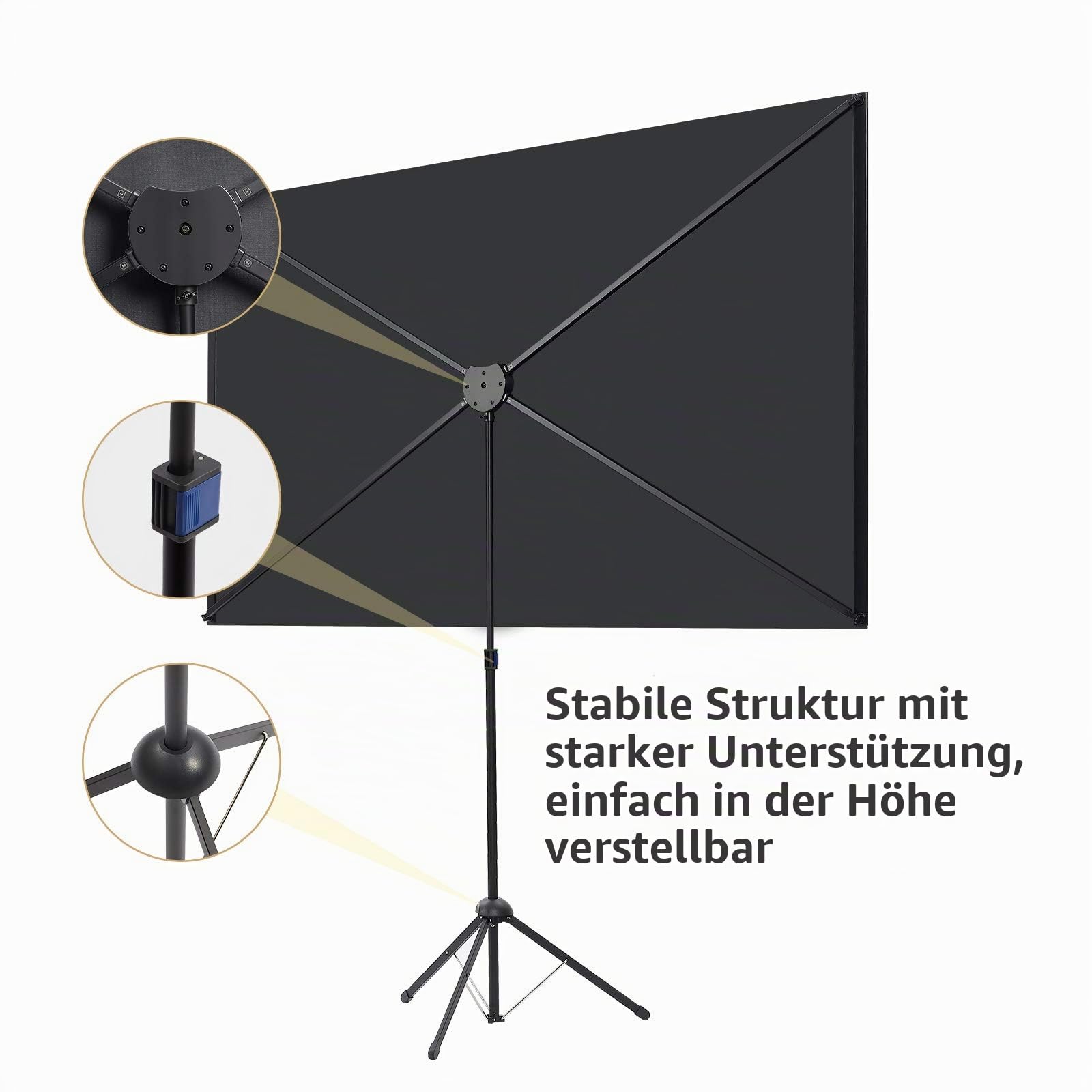 Beamer Leinwand mit Stativ, Tragbar Projektor Leinwand 80 Zoll, 16:9, 4K HD ProjektionLeinwand, Leicht und Kompakt, 2 Minuten Montage und einfacher Transportn, Ideal für Heimkino, innen/außen Filme.