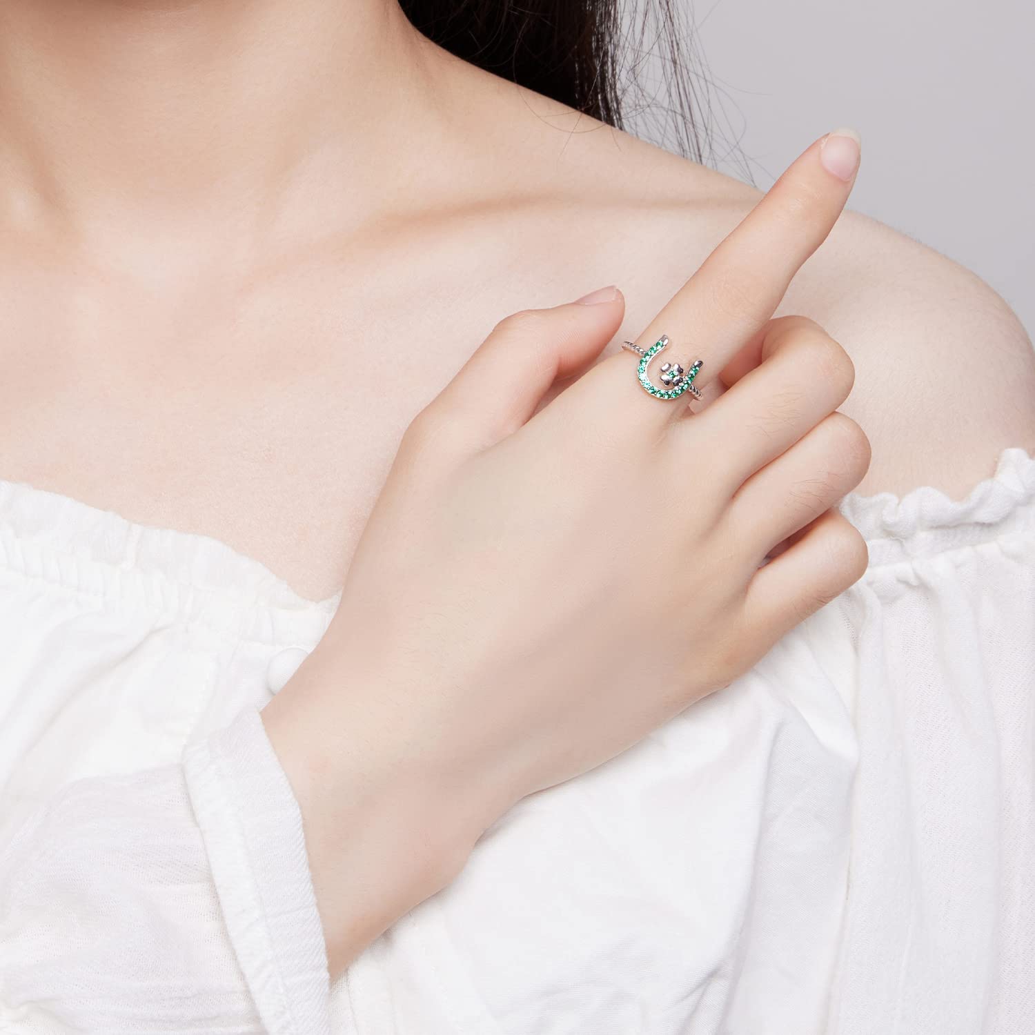 Anillo herradura la suerte mujeres y niñas, delicado anillo herradura damas incrustaciones circonita cúbica plata ley 925