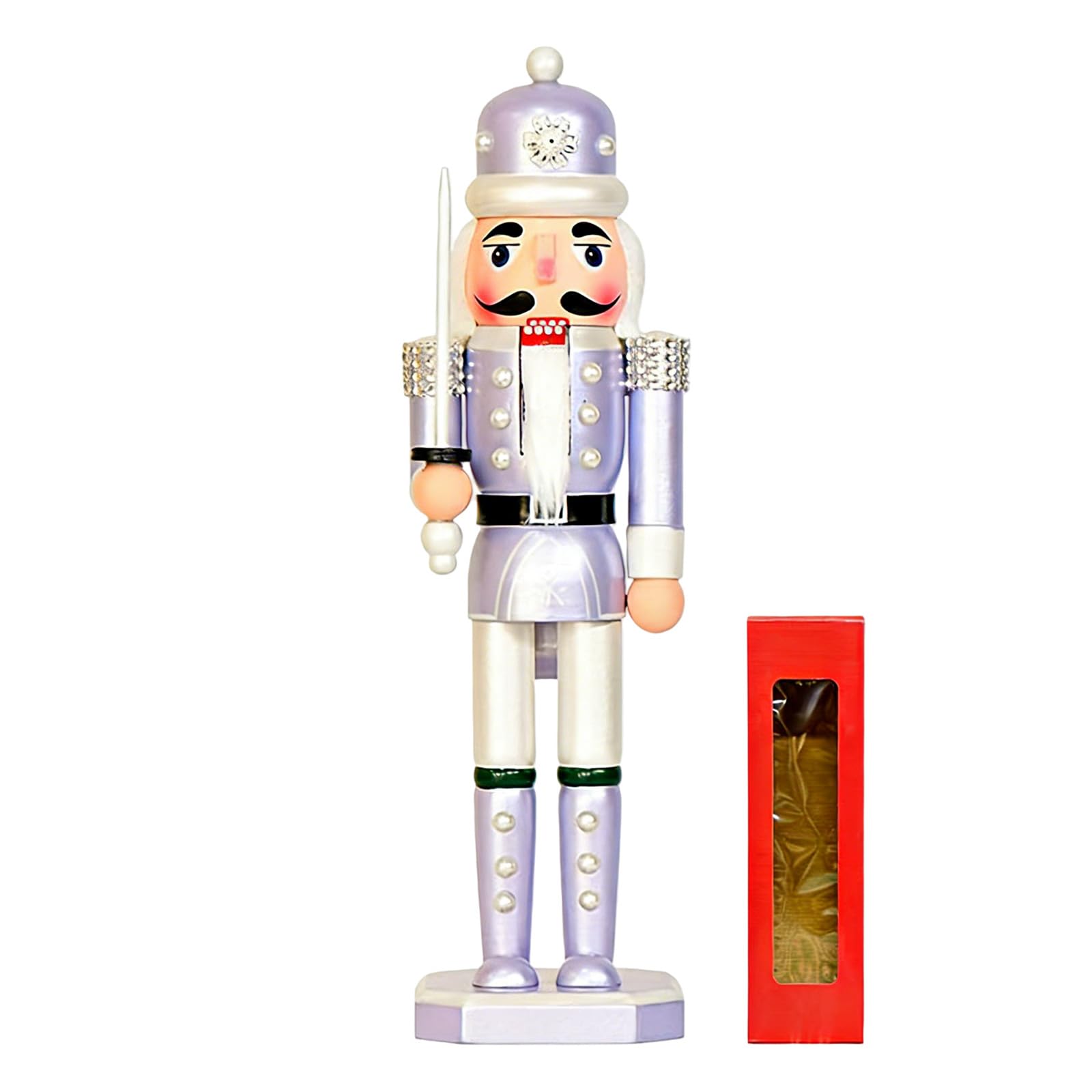 Msioytog Shimmering Finish Nutcrackers Ornament with Pearls Wood Soldier Puppet Festive Wooden Christmas Tabletop Decoration