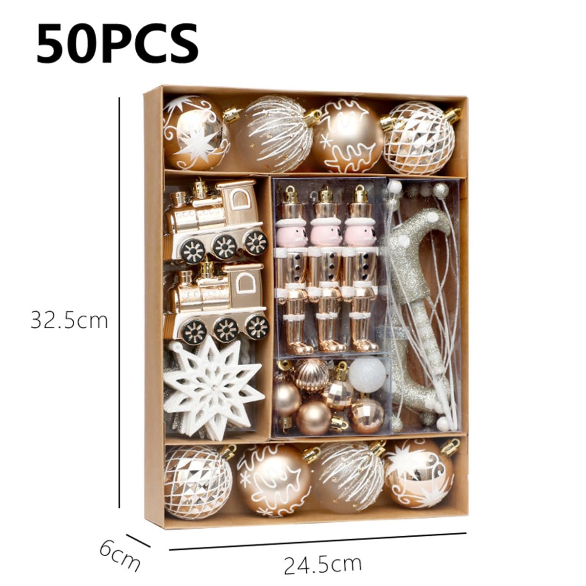 50 esferas de Navidad, adornos pequeños, bolas de plástico inastillables, adornos colgantes para árbol de Navidad, festividades, fiestas, decoración de Navidad (champán)