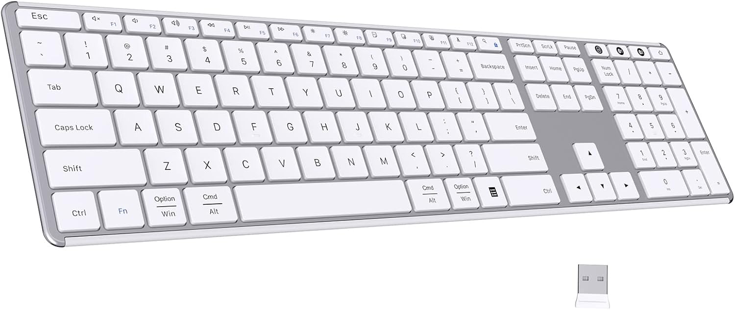 White Wireless Full Size Keyboard Bluetooth MultiDevice USB Cordless