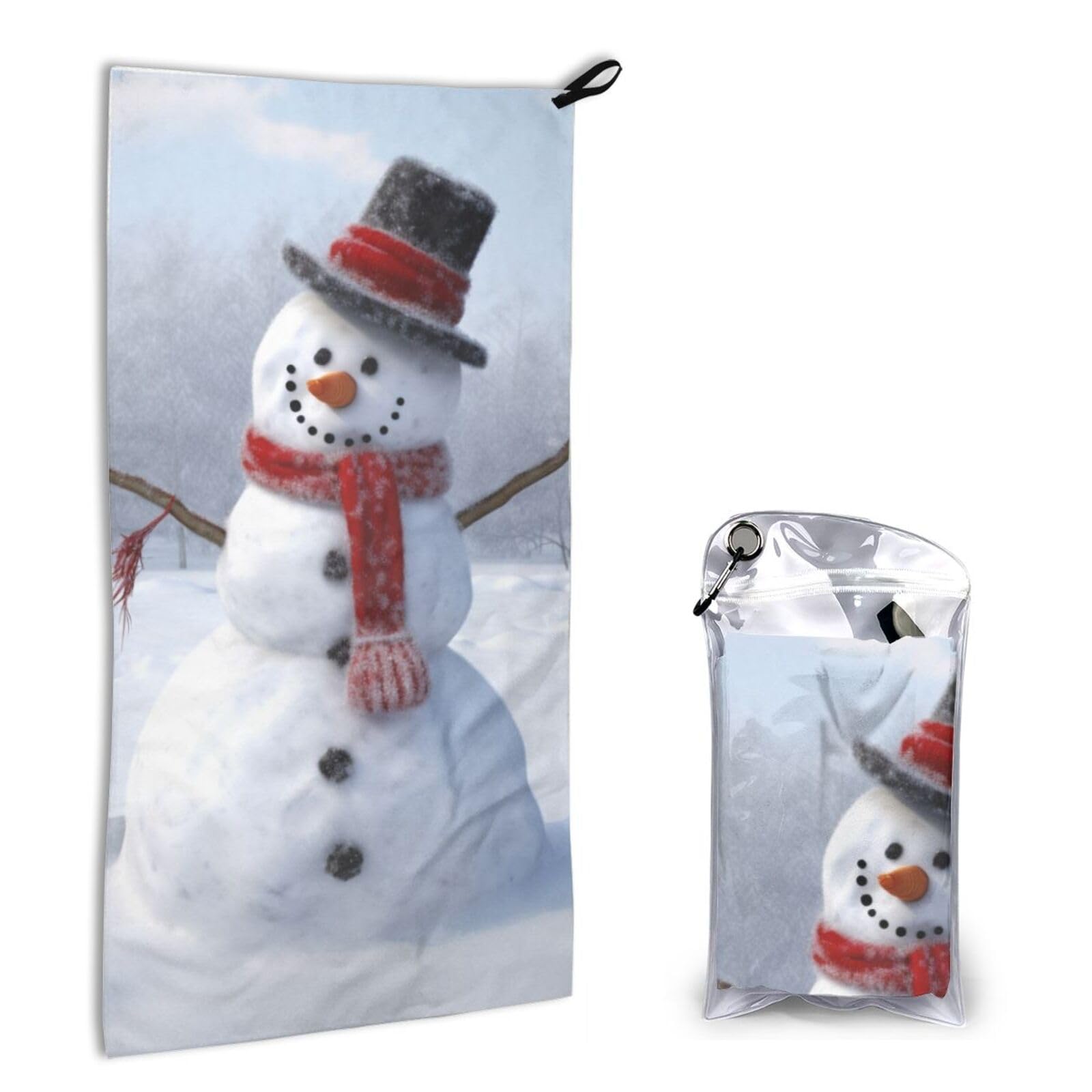 BWWHCCTI Quick Dry Hand Towel With Bag - Funny Christmas Snowman Printed Super Absorbent Face Cloth Microfiber Travel Sports Towels 40x80cm