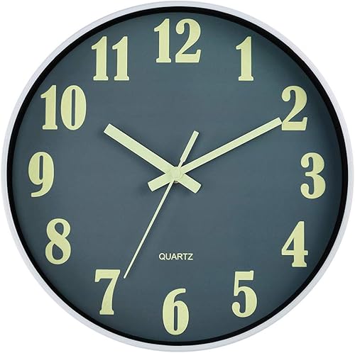 Miniatura 9 de JoFomp Reloj de pared que brilla en la oscuridad, 12 pulgadas, moderno, silencioso y sin tictac, funciona con pilas, reloj de pared con luz nocturna