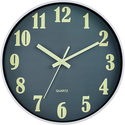 JoFomp Glow in The Dark Clock, 12 Inch Modern Silent Non Ticking Wall Clocks Battery Operated, Night Light Wall Clock for Living Room Decor, Wall Clock Decorative for Kitchen Bedroom (Grey)