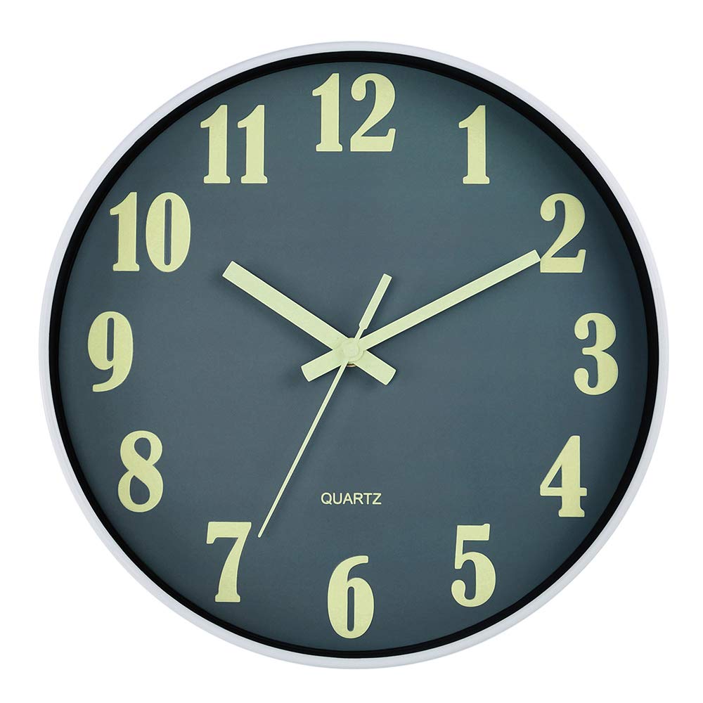 JoFomp Modern Night Light Wall Clock, 12" Silent Non-Ticking Quartz Wall Clocks, Large Luminous Function Numbers and Hands, Battery Operated Wall Clock for Office, Kitchen, Living Room?Grey?