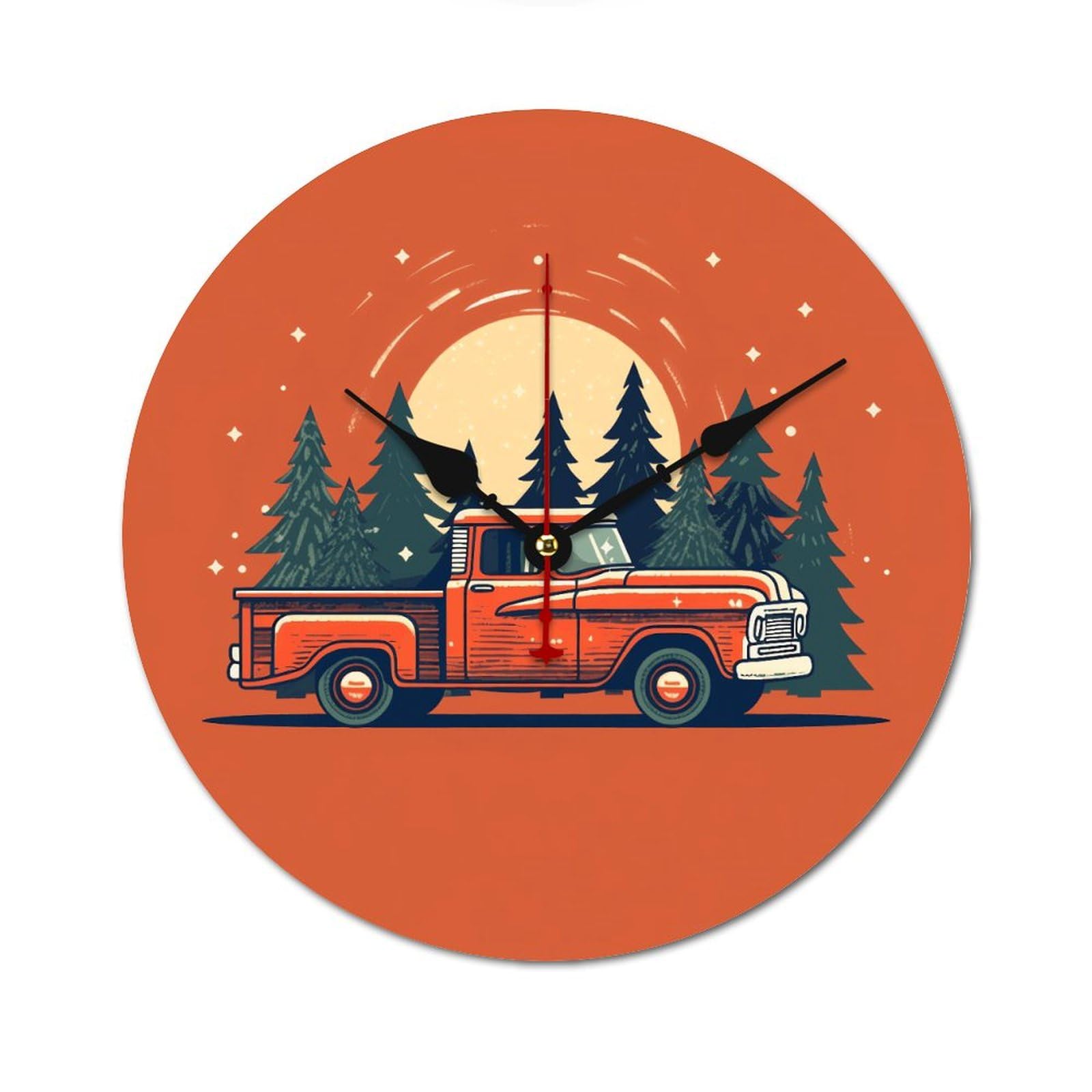 Horloge bois camion rouge pour salon et chambre enfant silencieuse