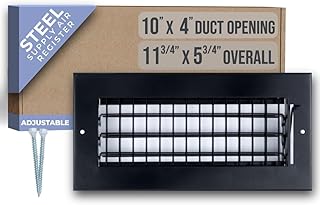 Fits 10x4 Duct Opening Steel Adjustable Air Supply Grille by Handua | Register Vent Cover Grill for Sidewall and Ceiling | Black | Outer Dimensions: 11.75" X 5.75"