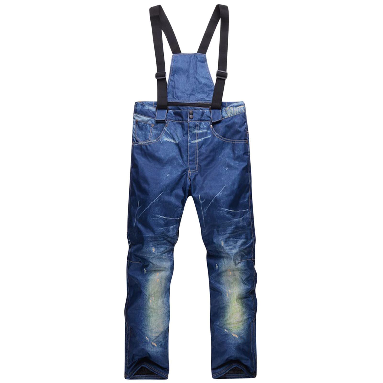 Pantalon de Ski pour Homme Jeans de Snowboard-Imperméable Chaud Coupe-vent et Epaissie Casual Bretelles de Ski en Jean imperméable et Respirant pour Homme pantalon de harnais pantalon de ski