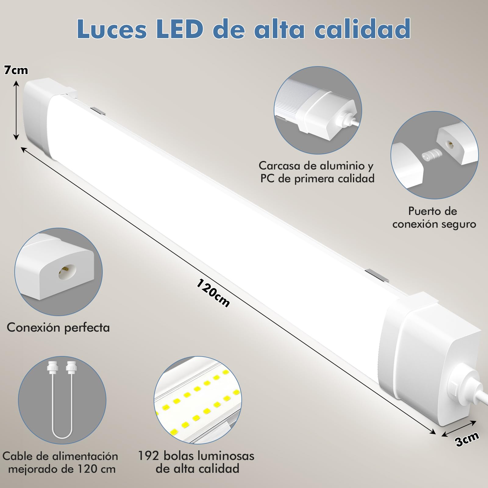 120CM Pantalla LED Lineal Tubos integrado 40W 4000LM Conectables Fluorescente Lámparas de Taller, 4500K Blanco neutro IP65 Luminaria Led para Oficina Garaje Sotano Baño Cocina Armario,4Pcs