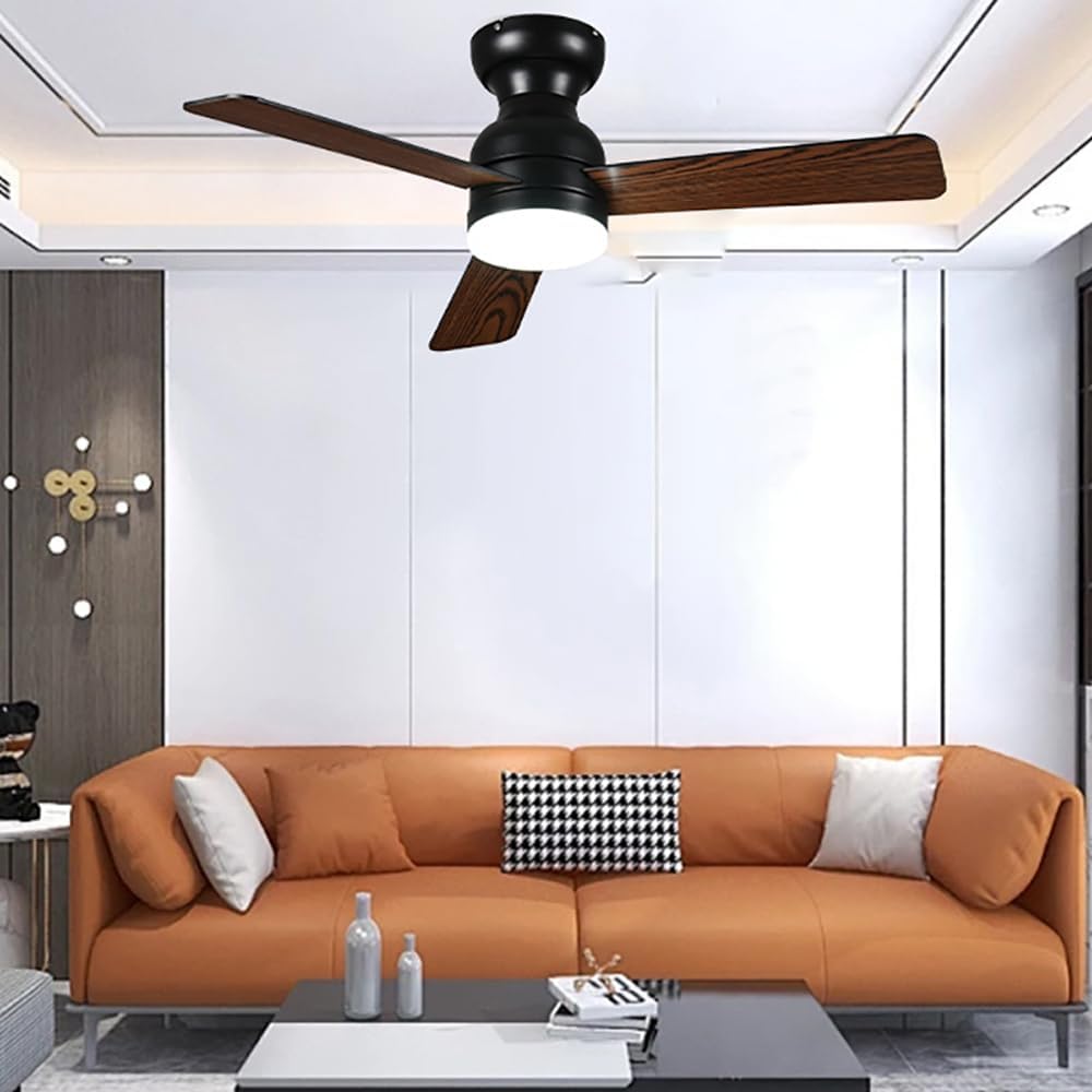 Ceiling Fans With Light 42In Black Modern Ceiling Fan Lights Indoor Quiet Ceiling Fans With Remote Control 3 Blades 6-Speed Reversible Ceiling Fan LED Lights For Bedroom Patios Living Room Garage Fan
