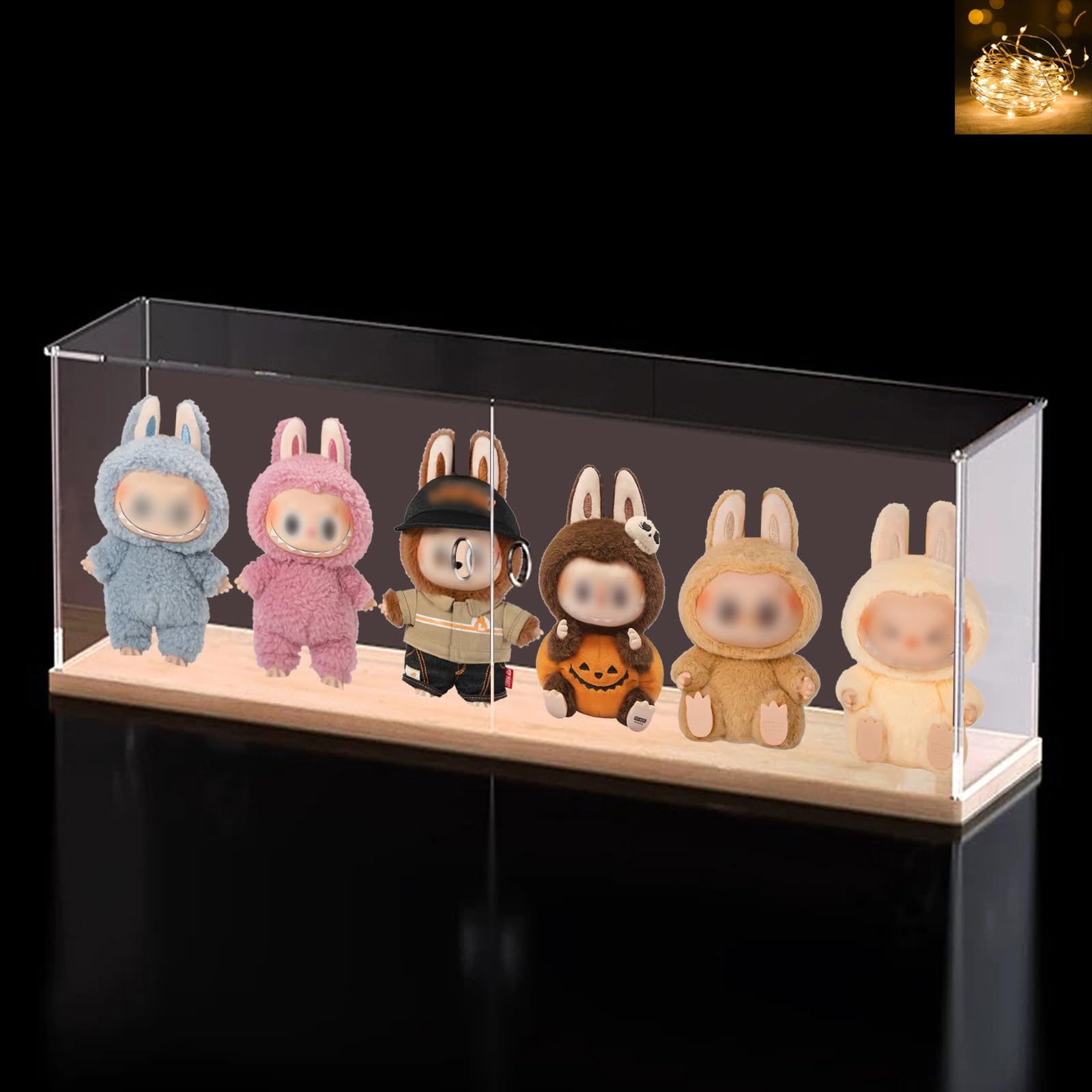 Clear Acrylic Display Case for LABUBU Doll with Wooden Base