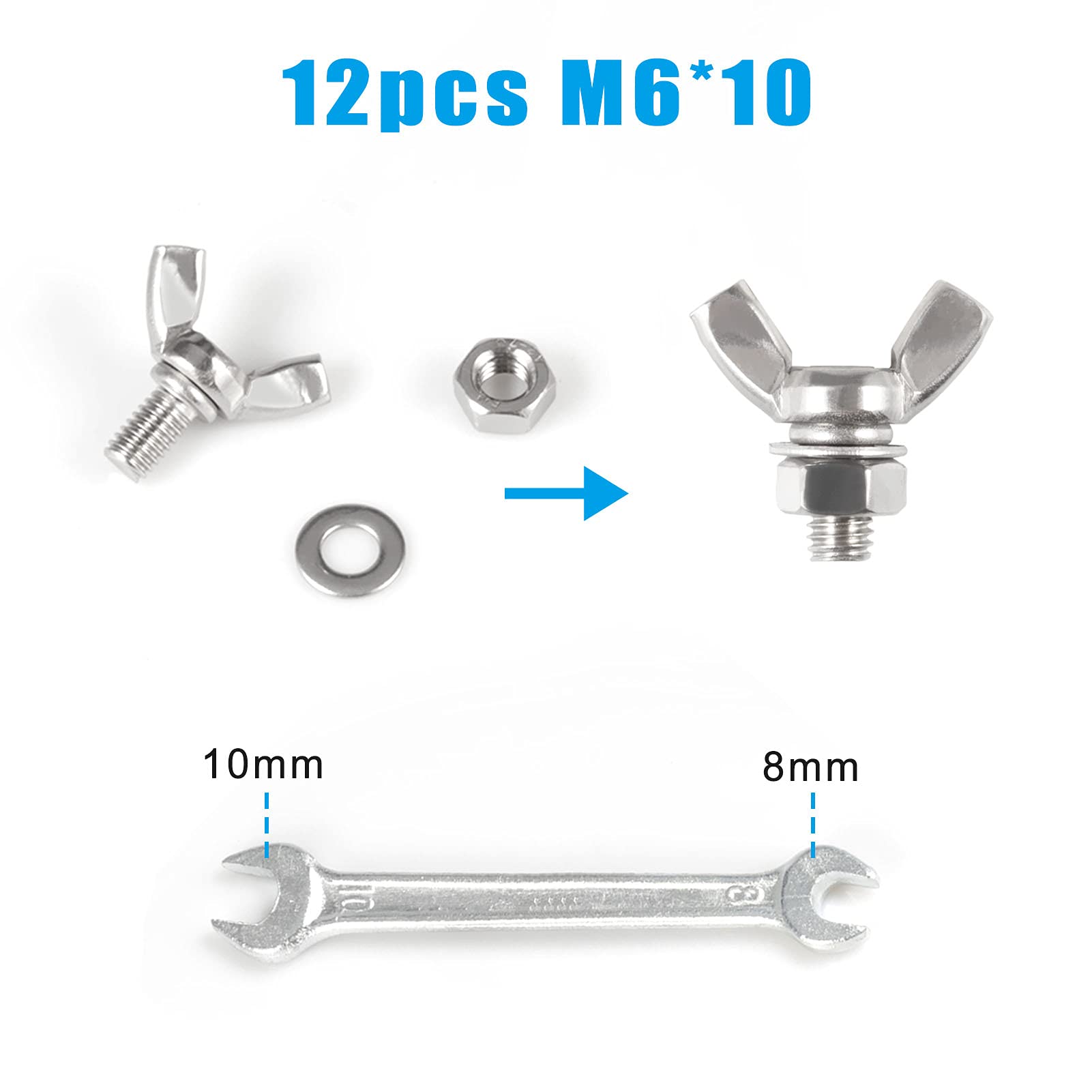 Lot De 10 Boutons Boulons De Voie En T M6 X 40mm - Écrou Hexagonal à Main Avec Rondelle, Couleur Noir