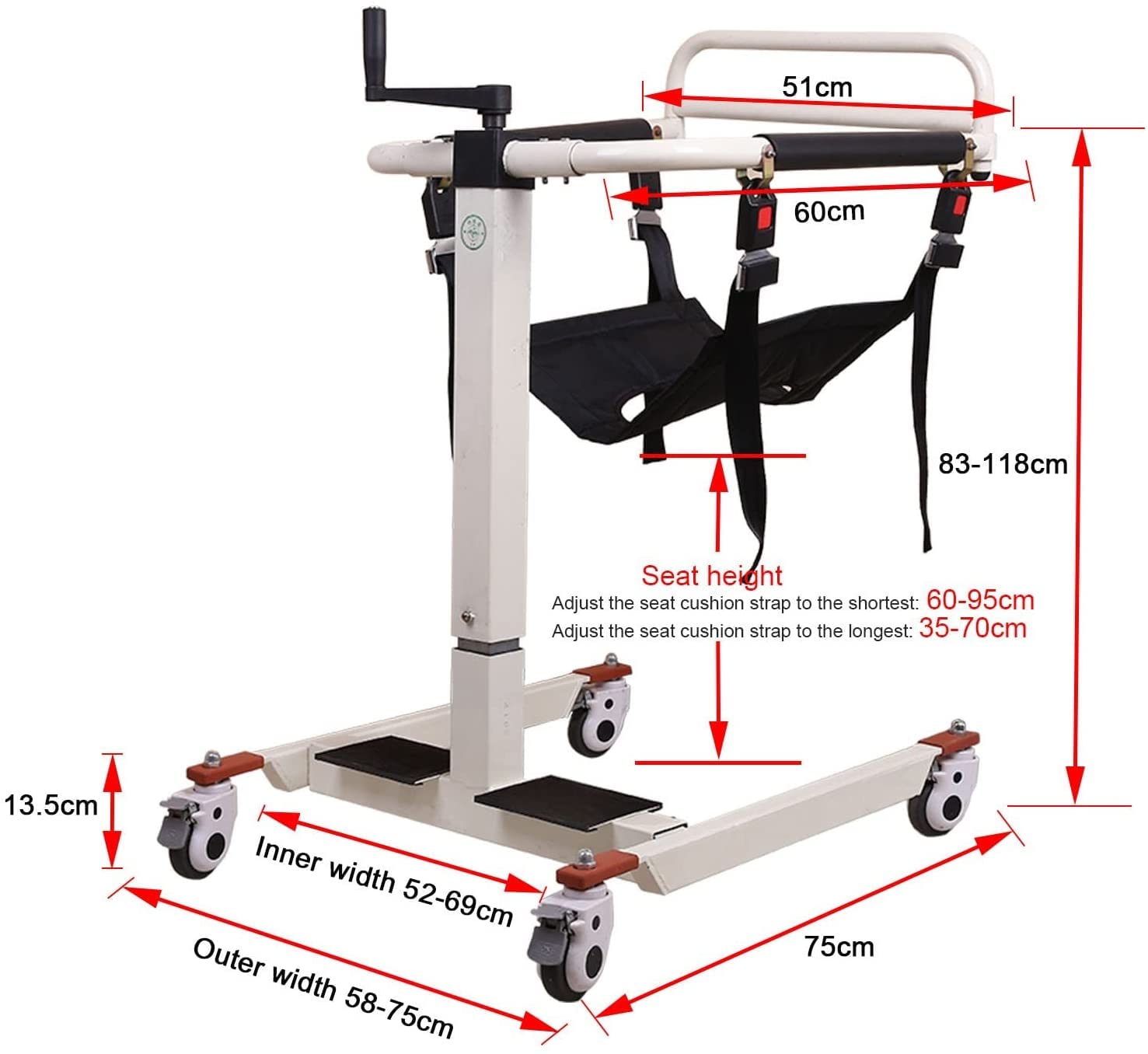 Elevador de pacientes para el hogar, silla de ruedas portátil para transporte doméstico, elevador de asiento de inodoro portátil para pacientes con cojín suave, silla de baño junto a la cama para an