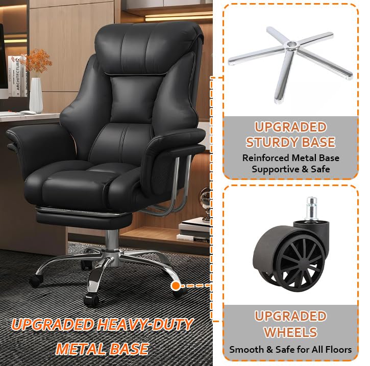 Image of Big and Tall Office Chair Wide Seat Ergonomic Leather Executive Desk Chair with Leg Rest, Heavy-Duty 550 lbs Adjustable Height Computer Gaming Chairs