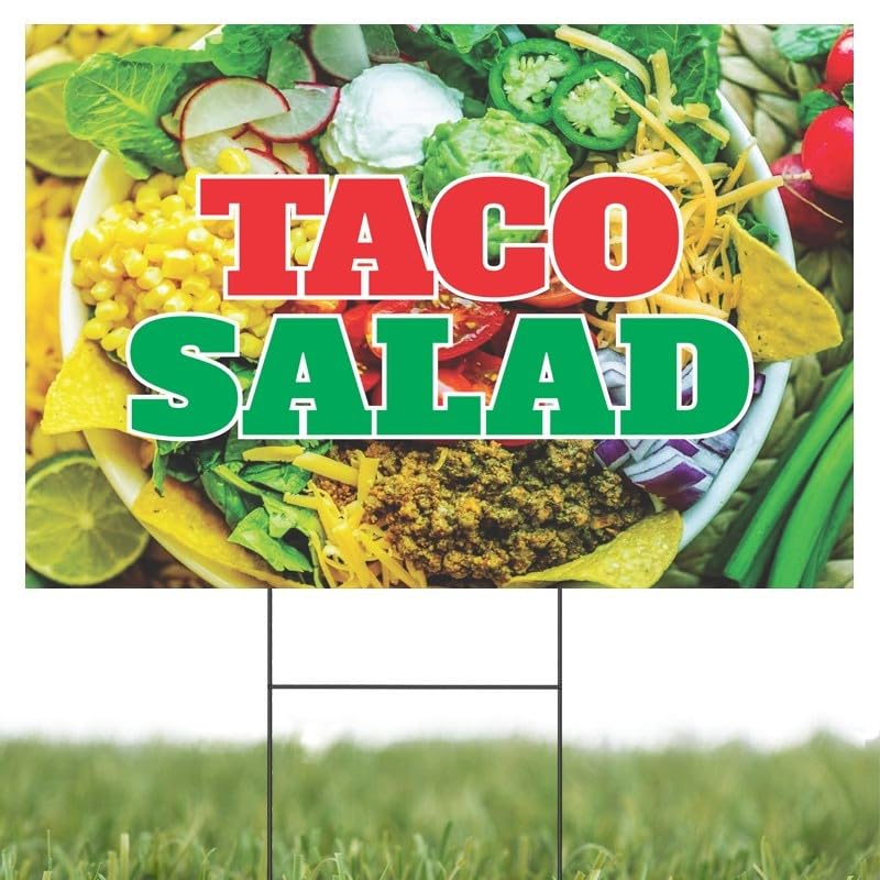 Taco Salad | Full Color Sidewalk Display Sign Board with Metal Ground Stakes | 24" W x 18"H