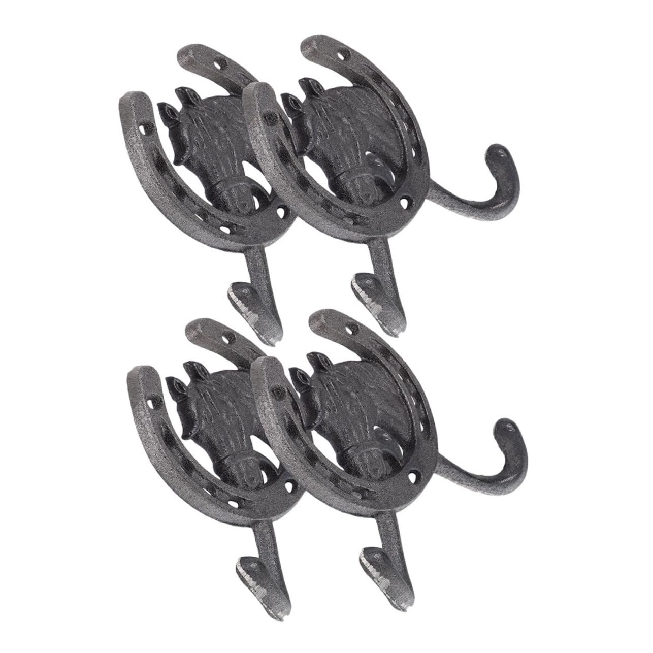 4 Pezzi Ganci da Parete Nero, in Ferro, Stile Vintage, Doppio Gancio a Forma di Ferro di Cavallo, per Bagno e Camera da Letto