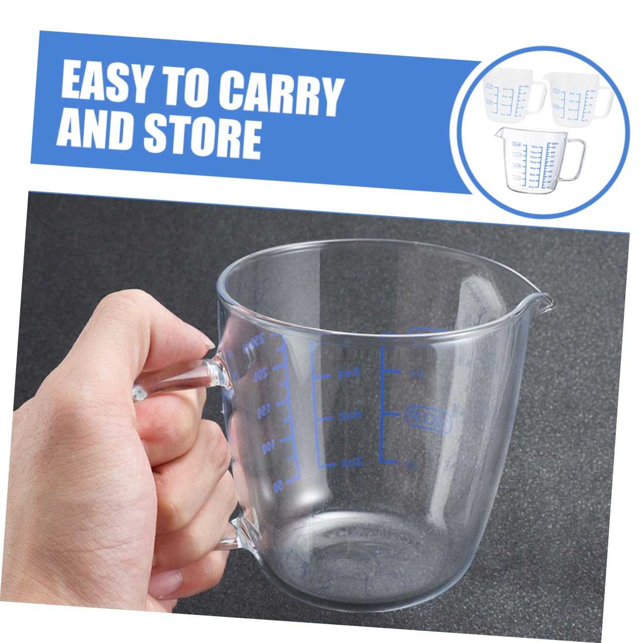 Tasses à Mesurer en Verre 3 Pièces 250ml et 500ml avec Poignée | Doseur Pratique, Design Confortable, pour Liquide et Espresso, Lot Adapté aux Usages la Cuisine