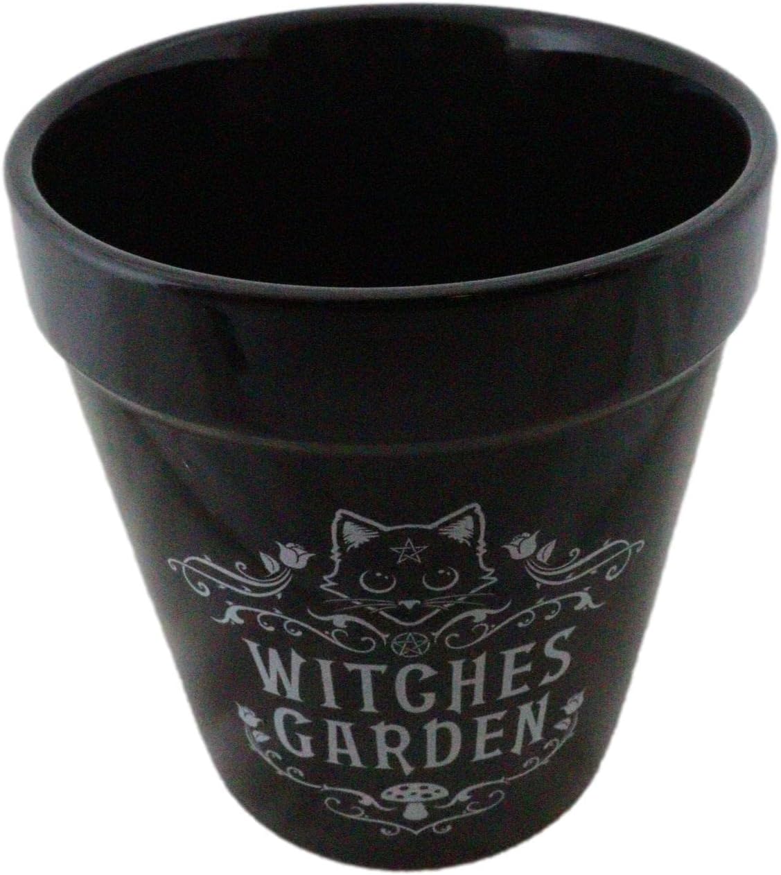 Ebros Gift Wicca Witchcraft Gothic Magic Black Ceramic Planter Pot Vase Floral Container Alchemy Occult Potter Flowerpot Green Thumb Gardening Home Accent (Feline Cat Witches Garden)