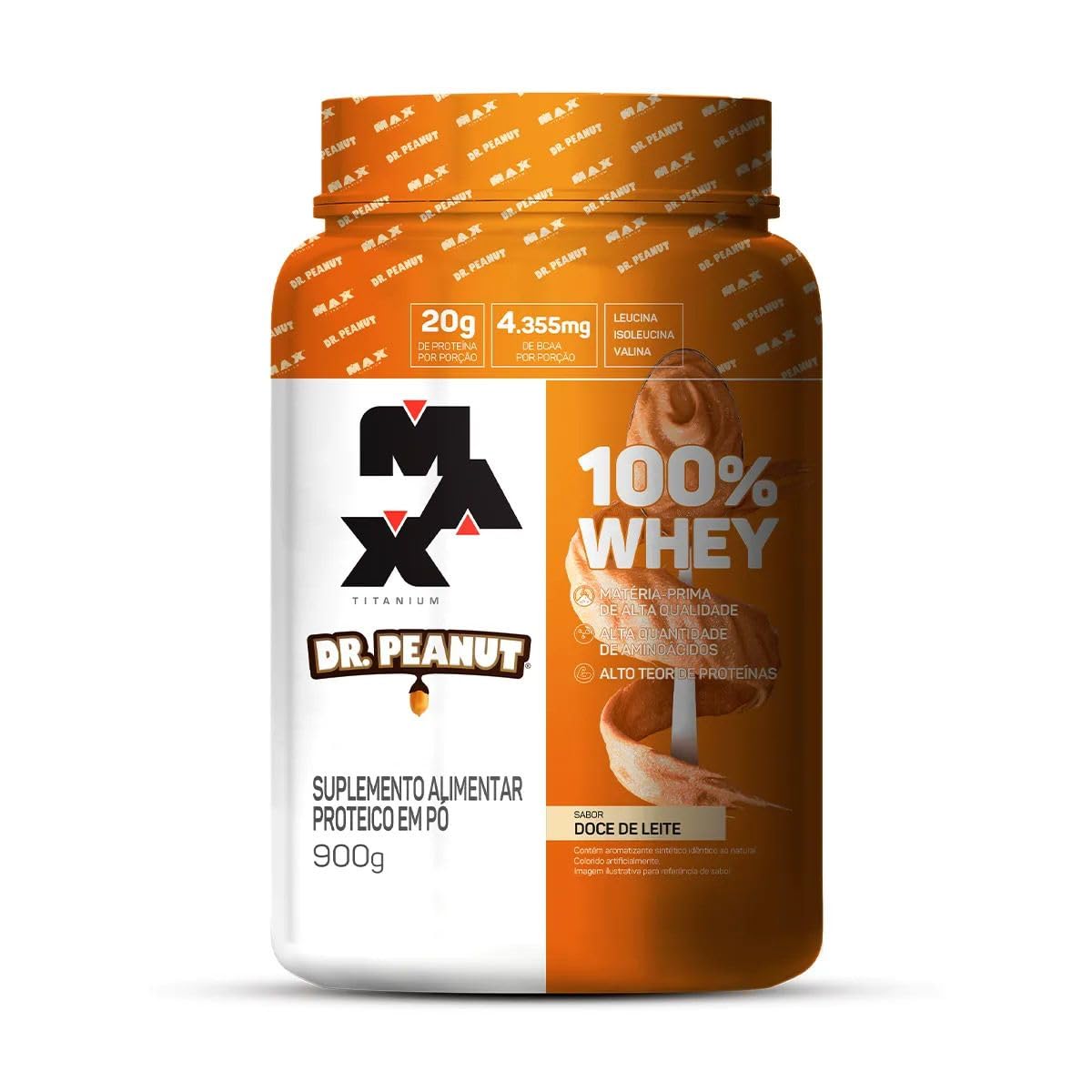 WHEY 100% DR. PEANUT 900G DOCE DE LEITE MAX TITANIUM