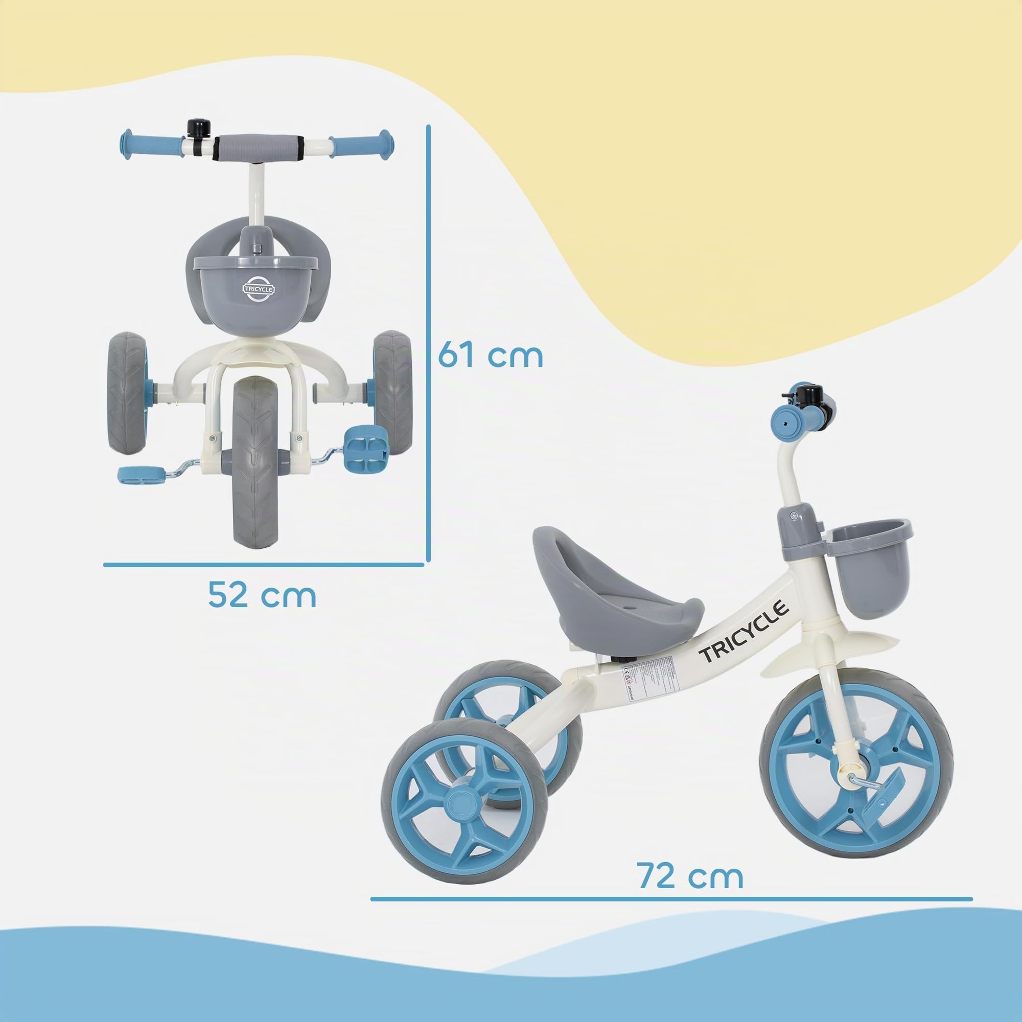 AIYAPLAY Tricycle Enfant Évolutif Panier Avant Roues EVA 2 à 5 Ans Bleu
