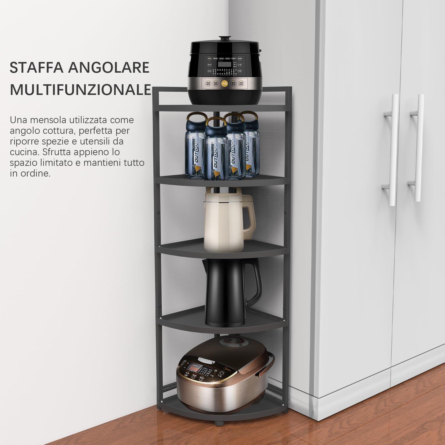HUIJIN Étagère d'angle à 5 niveaux à 90° pour cuisine – Organisateur de casseroles et de poêles, rangement sous l'évier – Étagère en fer robuste [RA11 H 100'