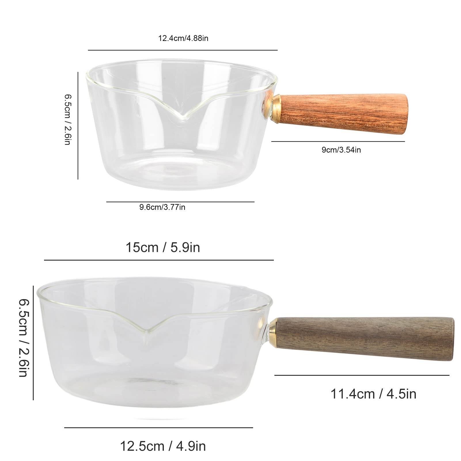 Mini Rondelek, Szklany Garnek Do Mleka O Pojemności 400/600 Ml Nieprzywierający Podgrzewacz Do Masła Z Dziobkami Mały Tygiel Z Drewnianą Rączką(400ML)