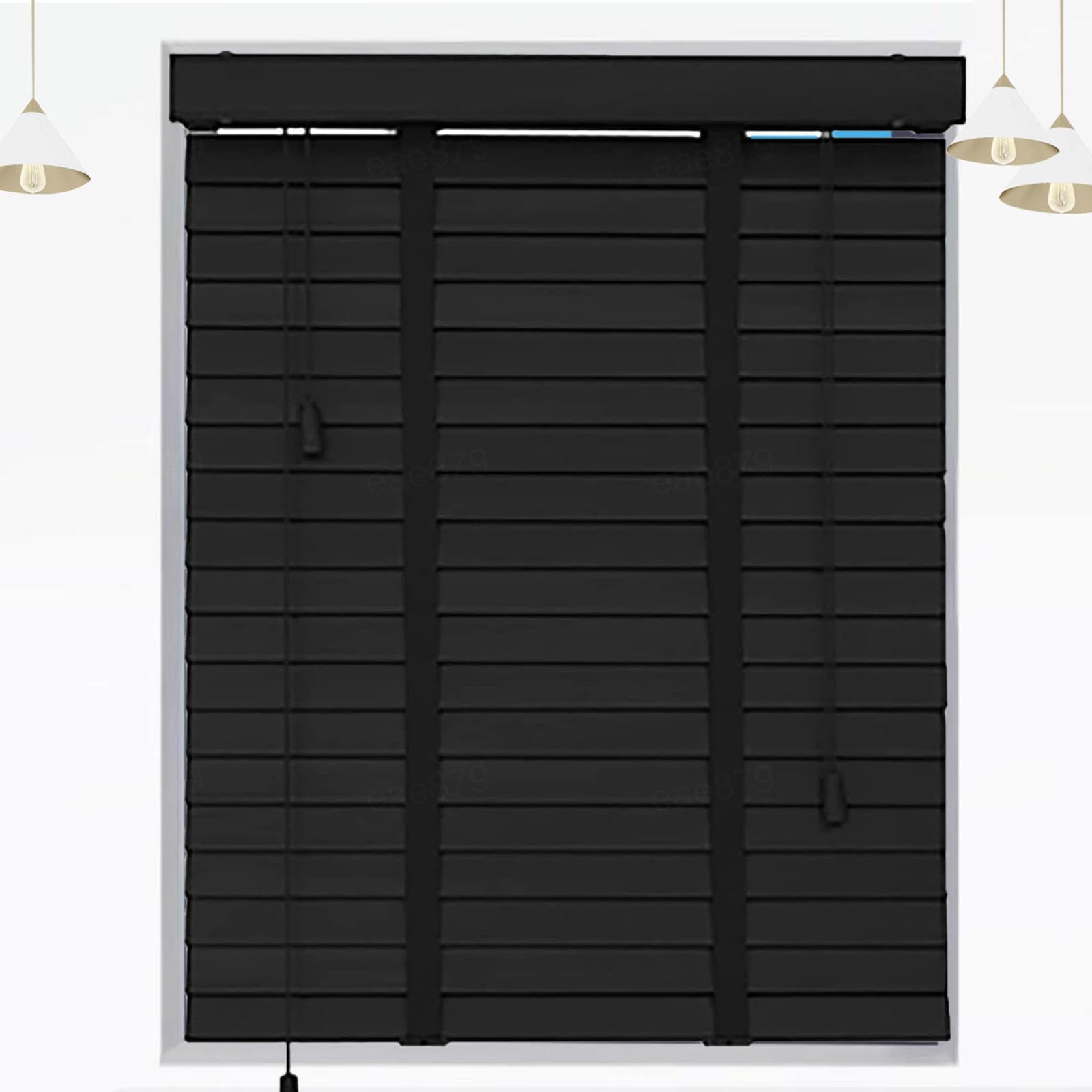 Kooein Wxh Venetian Blinds For Interior Outdoor,50/70/90/100/130Cm Easy Fit Horizontal Wooden Curtains,Blackout Real Wood Venetian Blinds Shutters 50Mm Slats,Window Treatment Blinds Black,-80X100cm/31.5X39in