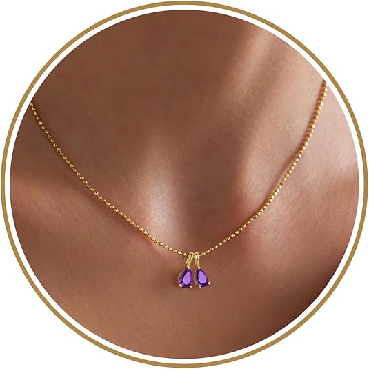 Birthstone Necklace for Women Dainty Gold Necklace with 2 Birthstone Christmas Stocking Stuffers Teen Girl Gifts Trendy Stuff Birthday Gift Moms 2025 Graduation Gift Adjustable Anniversary Jewelry for Daughter Girlfriend Friend
