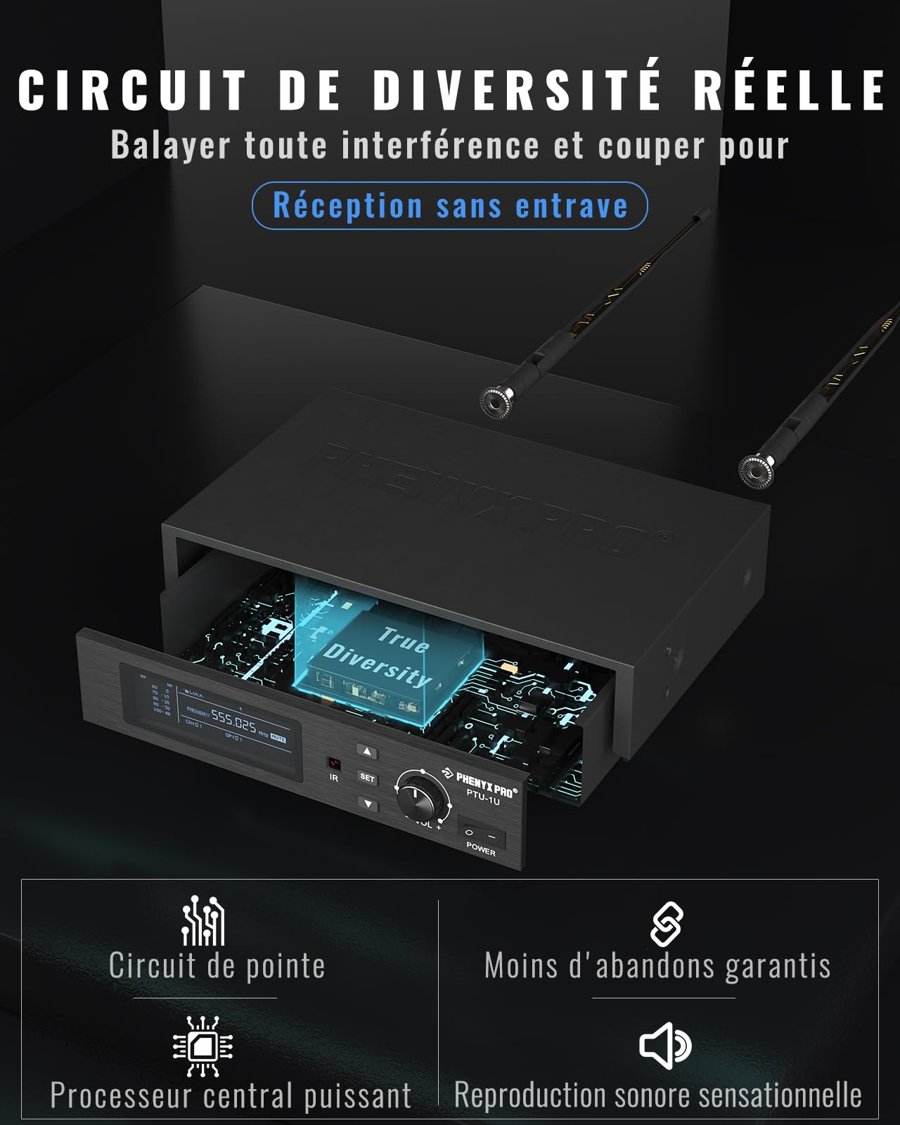 Phenyx Pro Système de Microphones sans Fil UHF Dual PTU-2U-1H1B