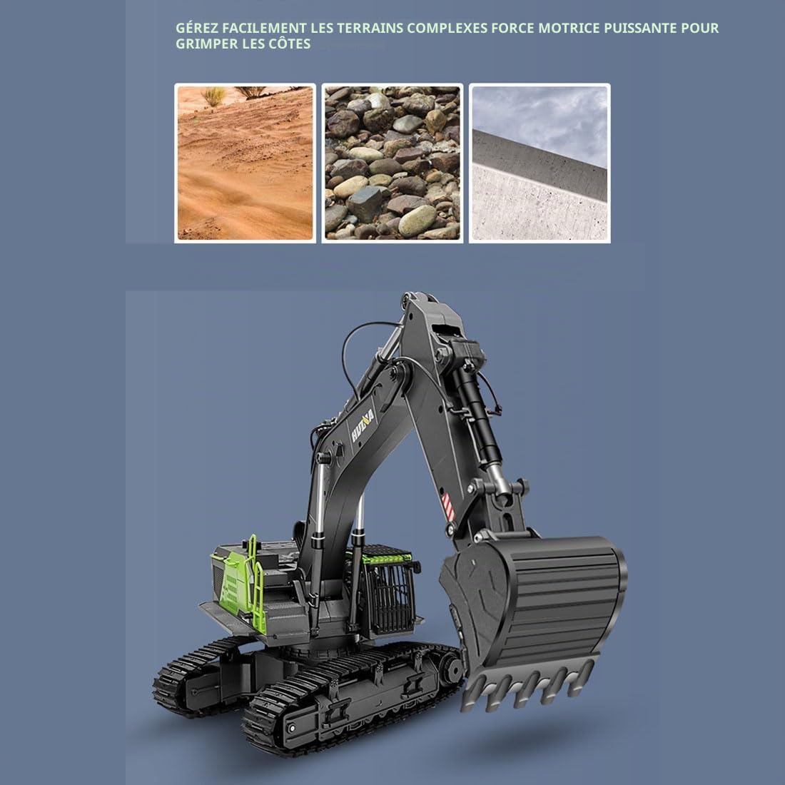 Excavatrice RC pelleteuse, échelle 1/14, 22 canaux 2,4 G, 4 en 1, multifonctionnelle en alliage avec lumières LED, modèle de véhicule de construction pour adultes et jeunes