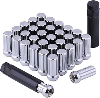 M14x1.5 Lug Nuts 14x1.5 7 Spline Lug Nuts M14 x 1.5 Chrome 2" Tall 32 Pack 2 Socket Keys 14mmx1.5 Lug Nuts Acorn Lug Nut Fit for Ford F250 F350 Super Duty Chevy Silverado 1500 2500HD GMC Sierra