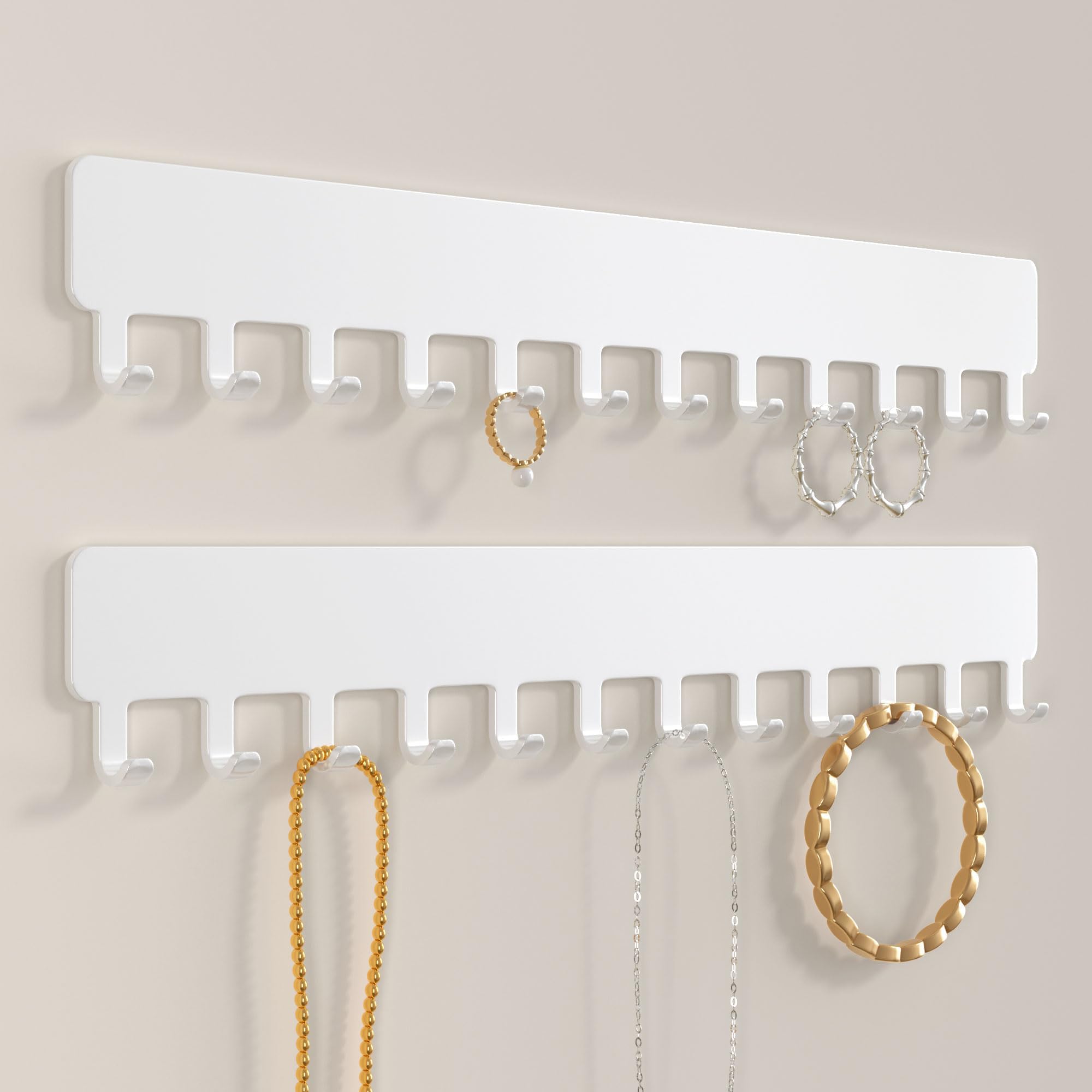 Wall Necklace Organizer Holder: Wall Mounted Jewelry Hanging Storage Necklaces Display Hanger White 2 PCS