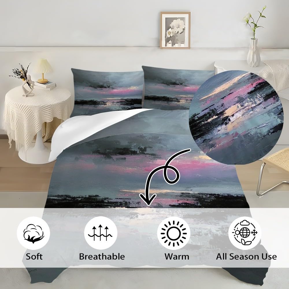 Pościel 200 x 200 cm, szara, miękka i oddychająca, 3-częściowa
