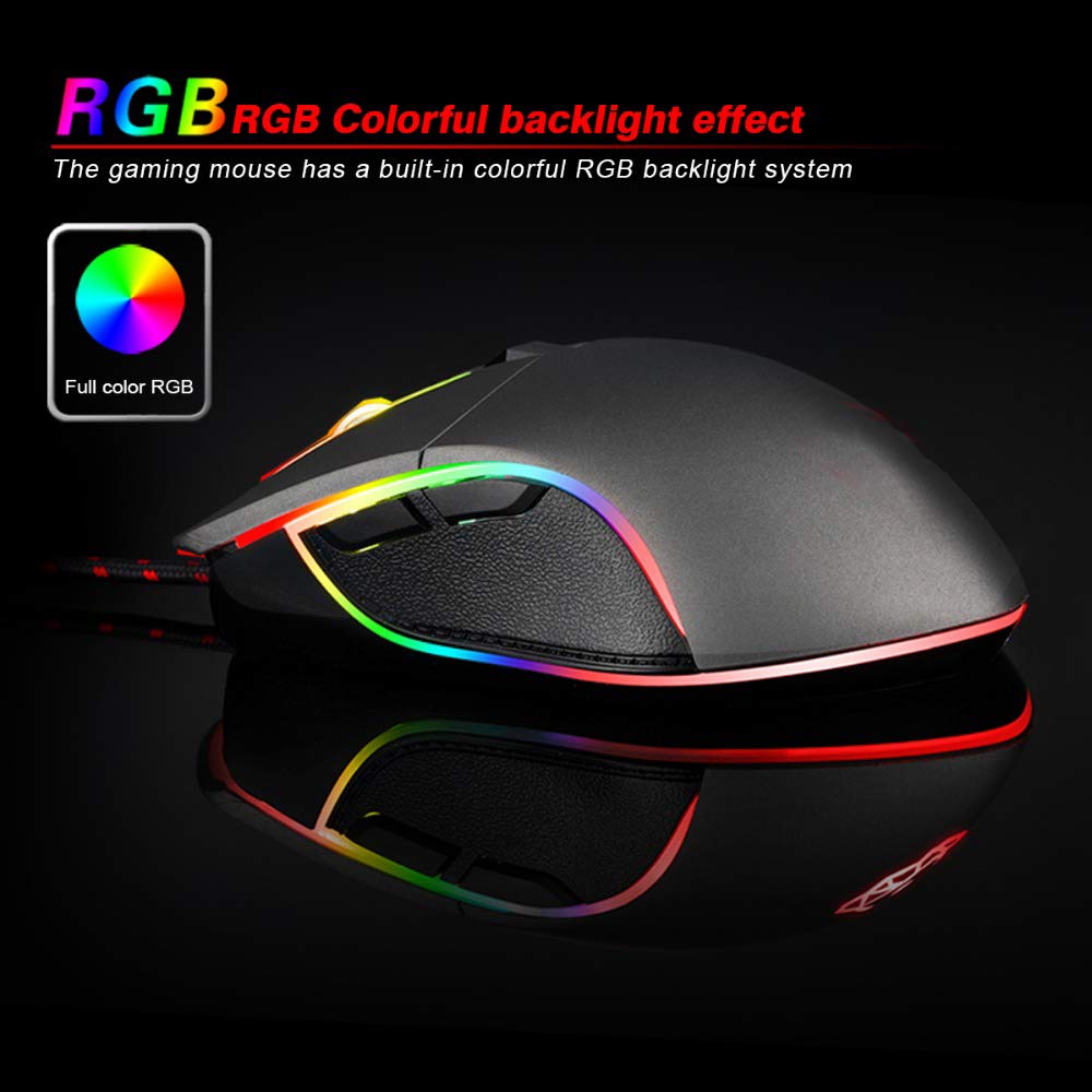 Yanghao Gaming Mouse Multi-Function Gioco dell'ufficio Notebook Mouse USB Ottico con Filo Regolabile 3500DPI ergonomico RGB Mouse