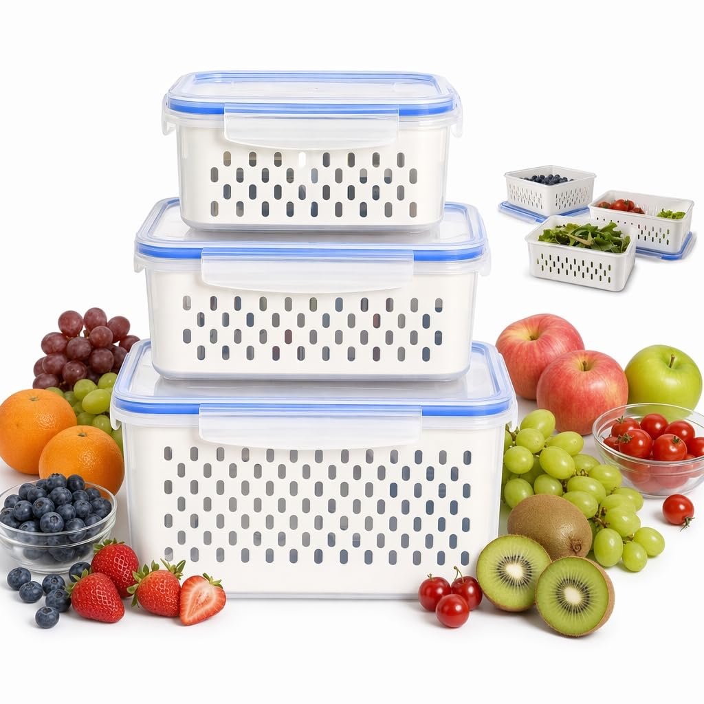 Fridge Fruit Storage Containers, Airtight Food Storage Container with Lids