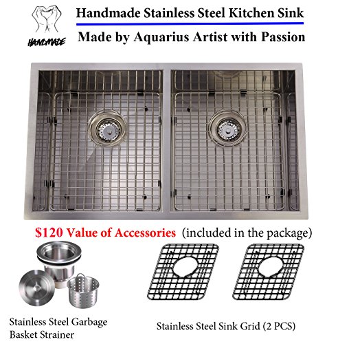 Unbeatable Value Deal Aquarius Undermount Double Bowl Stainless Steel Kitchen Sink Package (Sink+Grid+Strainer)
